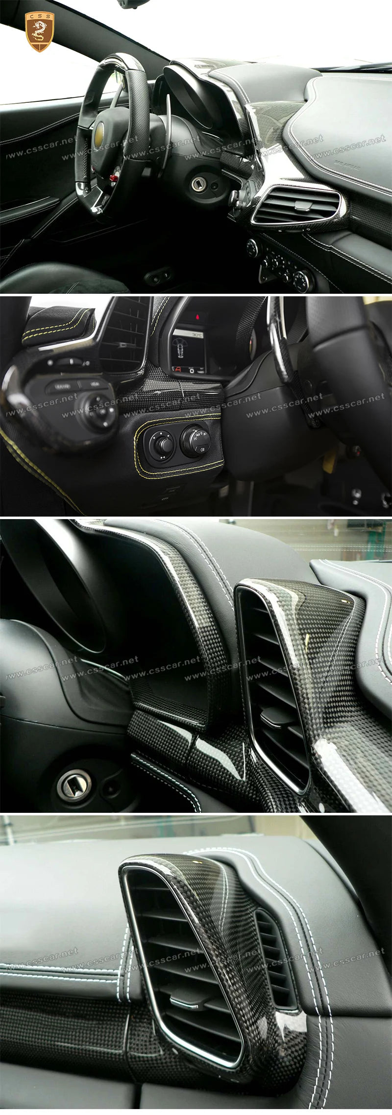 For Ferrari 458 OEM Replement Instrument Panel Air Conditioning Cover Trims Dry Carbon Fiber Interior Decoration Accessories