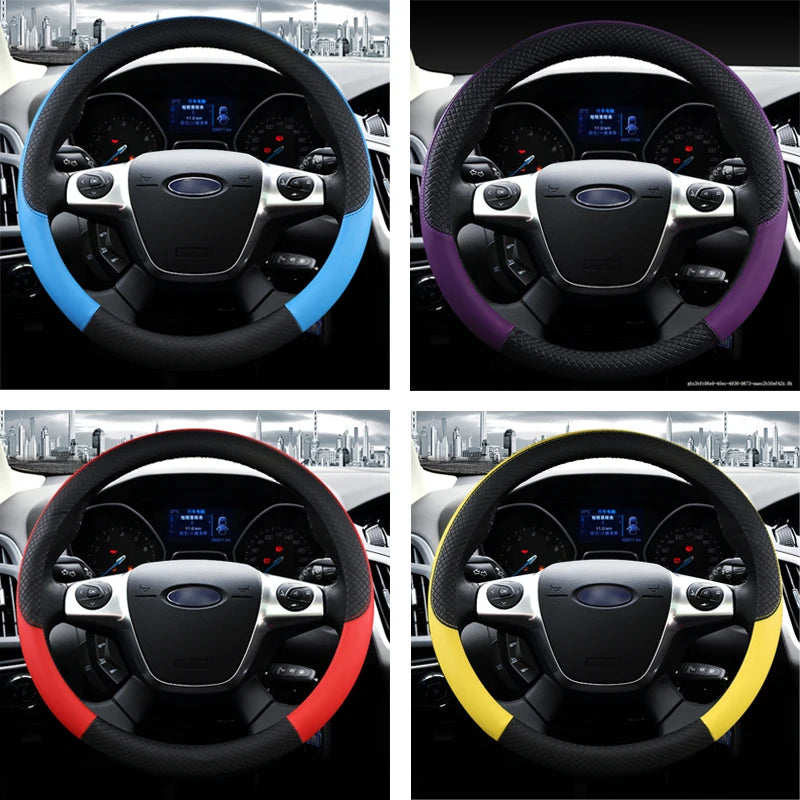 Color Name: Blue - PU Leather Car Steering Wheel Cover for Ford Focus MK1 MK2 MK3 Car Steering Wheel Glove Cover Auto Interior Accessories Styling - Premium Interior Accessories from NoEnName_Null - Just $24.99! Shop now at Rapidvehicles