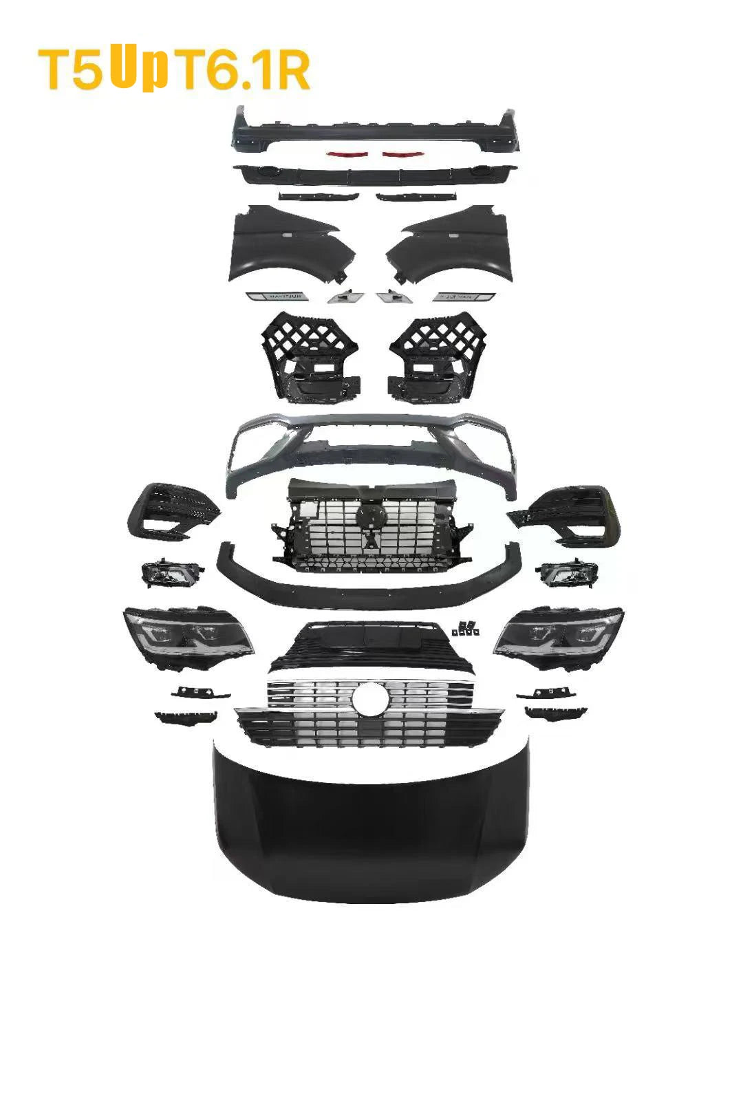 VW MULTIVAN T5 T6 up T6.1 FACELIST BODY KIT Front Rear Bumper Car Grille Fender Headlight for Volkswagen TRANSPOTTER Accessories