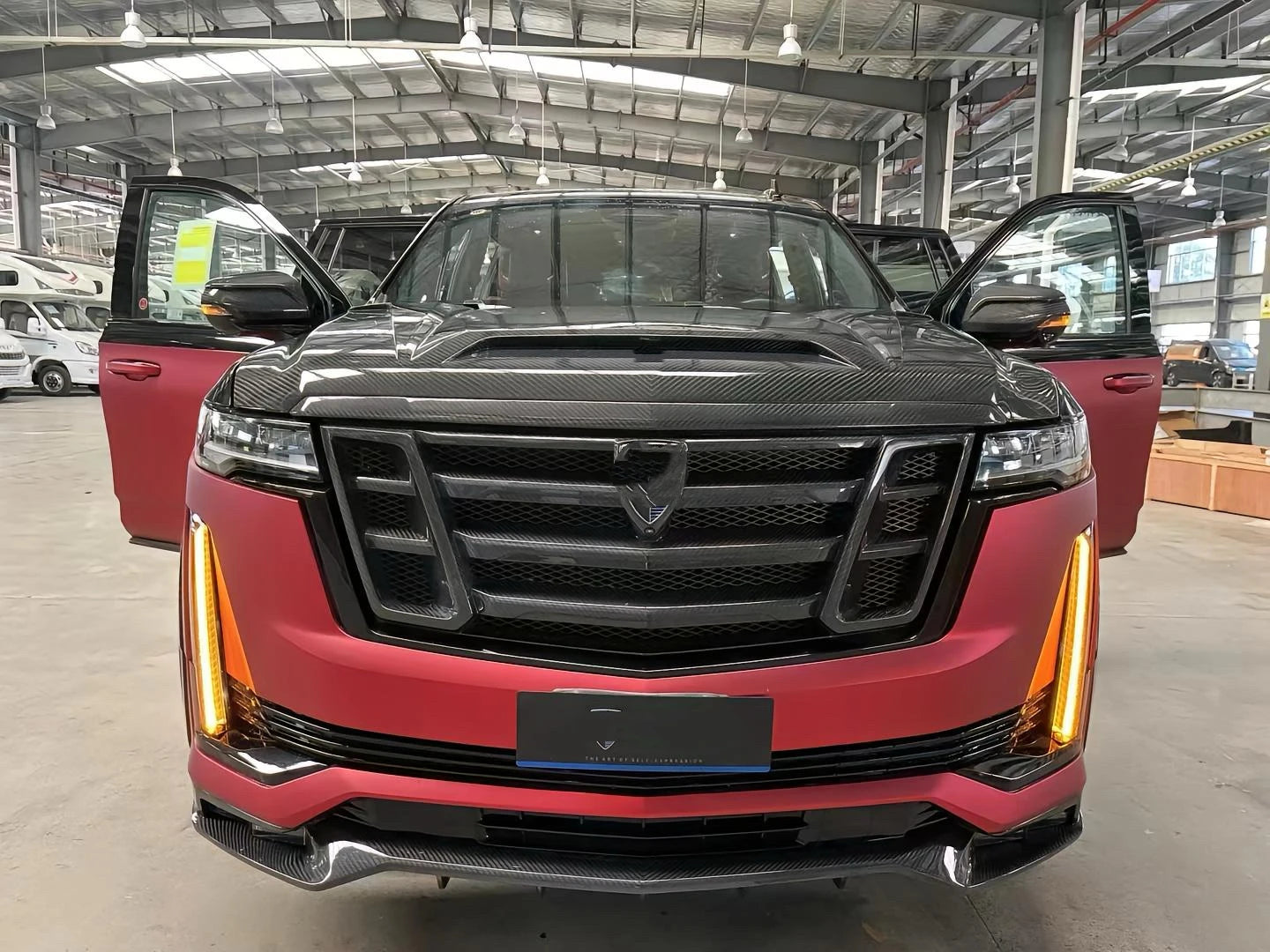 for Cadillac Escalade Upgrade  LD Style Carbon Fiber Wide Body Kit with New Front Lip Rear Diffuser Spoiler Hood Grill