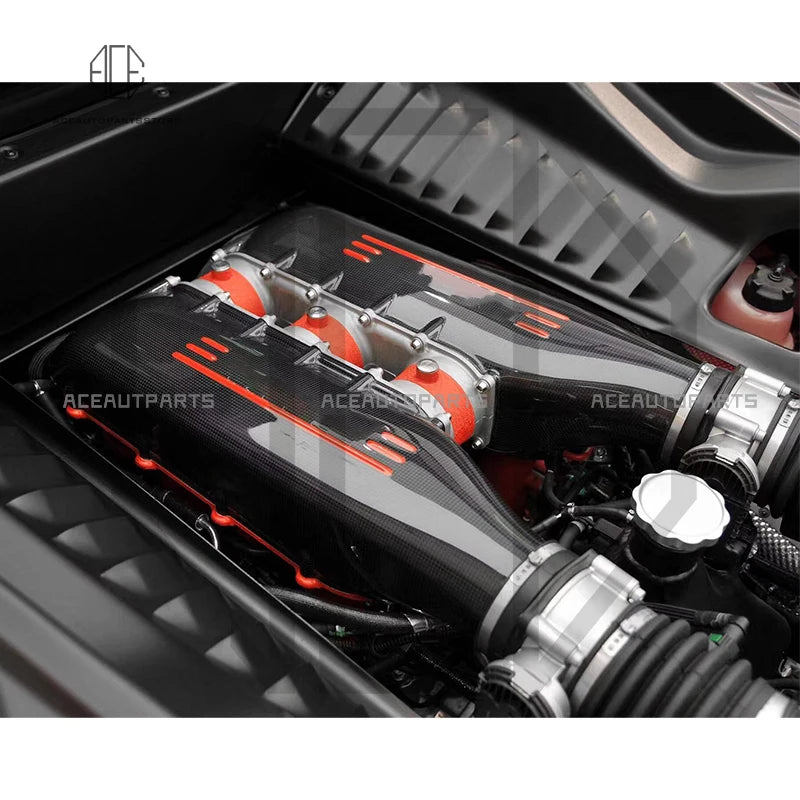 2 Pcs/Set  Dry Carbon Fiber Glossy Engine Air Intake Cover For Ferrari 458 Air Intakes Pipe Professional Auto Accessories