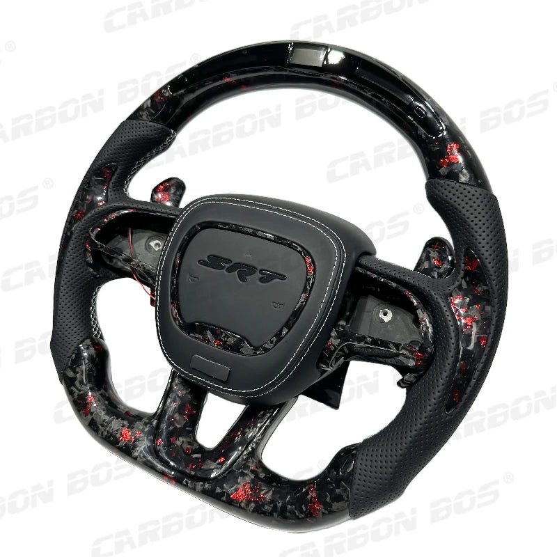 Forged Carbon Fiber Steering Wheel for Dodge CHALLENGER Challenger ChargerSRT HELLCAT Car Steering Wheel with LED Flash Cover