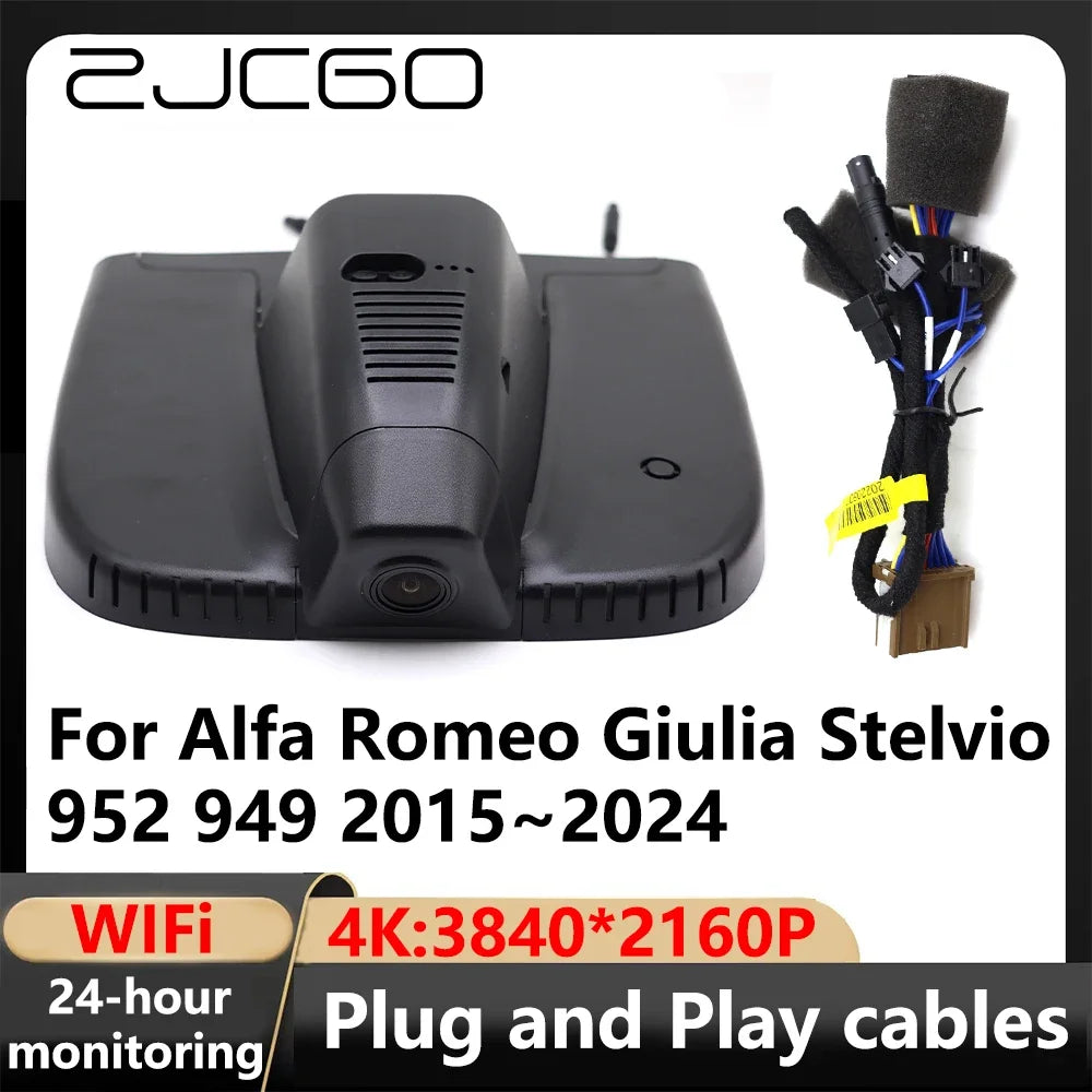 ZJCGO 4K Wifi 3840*2160 DVR Dash Cam Camera Video Recorder for Alfa Romeo Giulia Stelvio 952 949 2015~2024