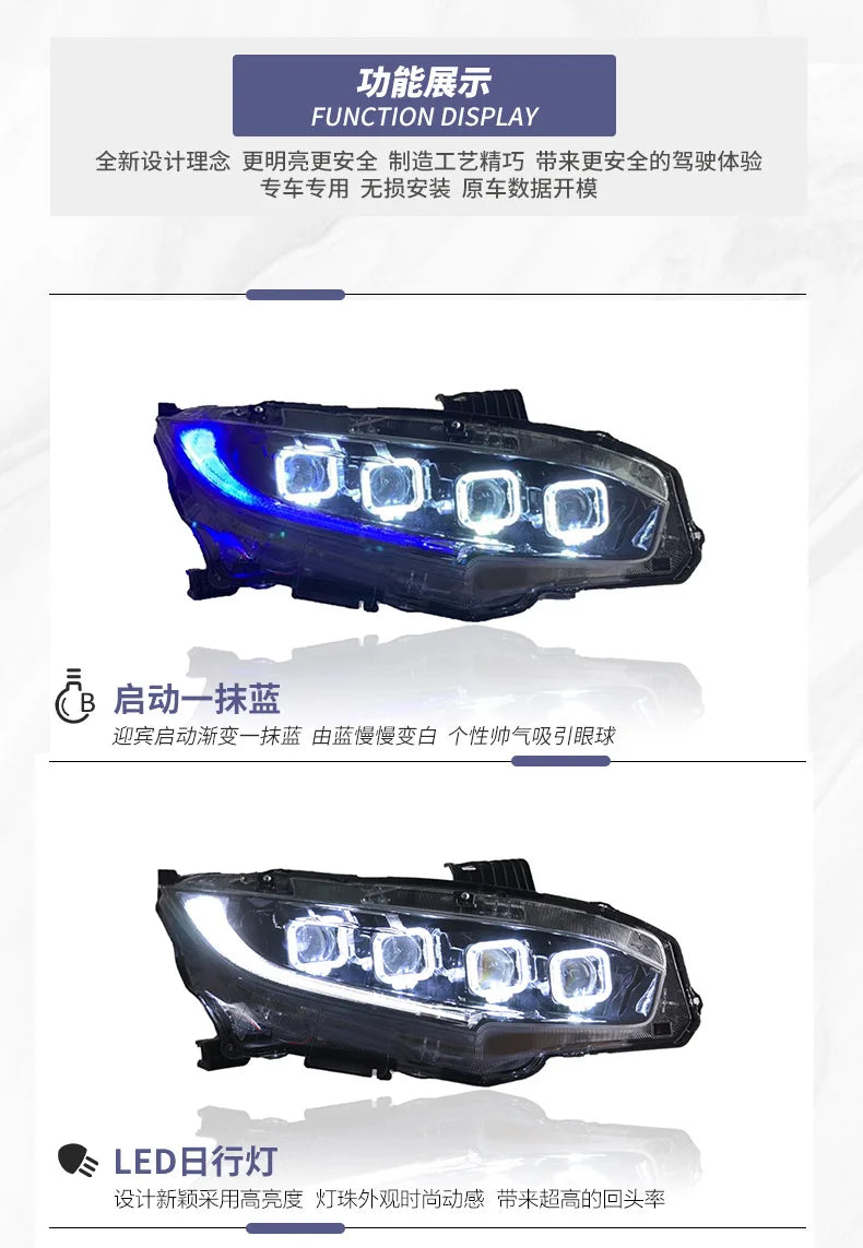 Car Led Headlights For Honda CIVIC 2016-2021 Bugatti style full LED Head Lamp daytime running DRL Head Lamp Front light Assembly