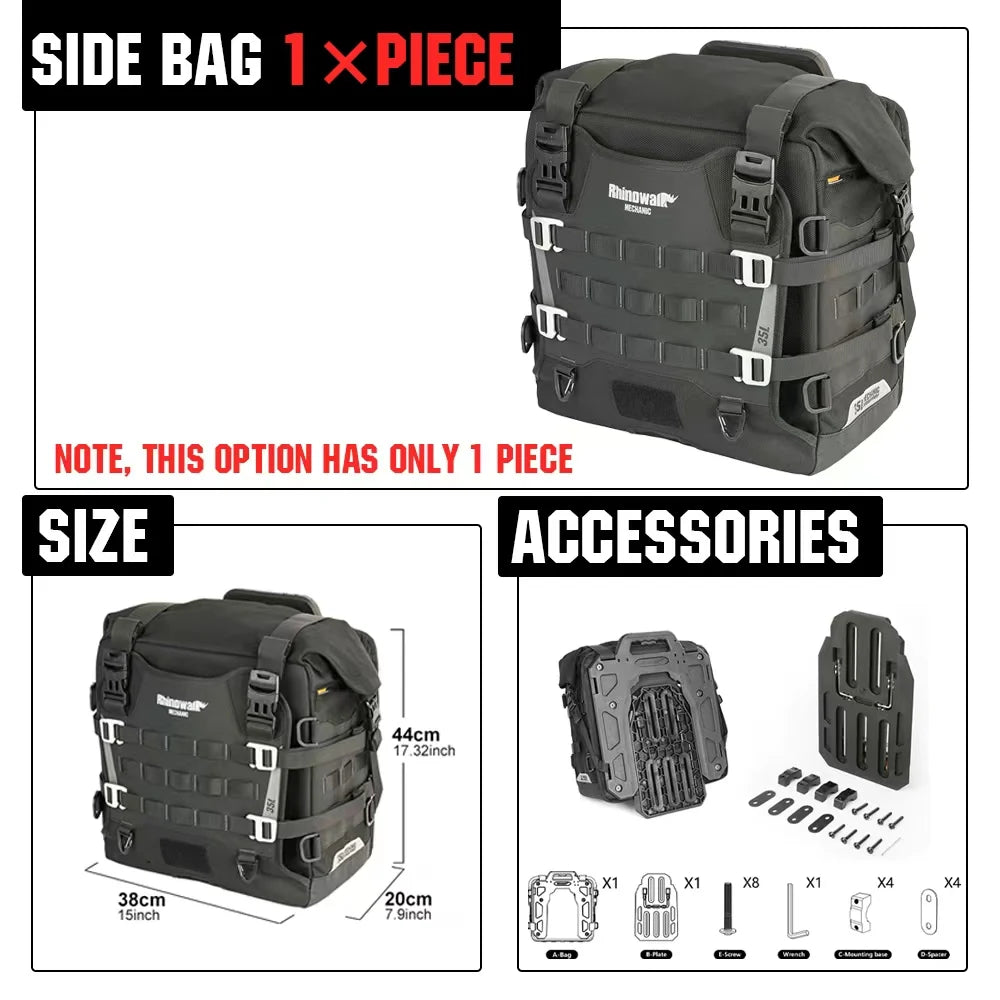 Rhinowalk Motorcycle Side Bag 35L Waterproof Quick Release Saddle Bag For BMW R1300GS R1250GS R1200GS S1000XR Motorbike Luggage