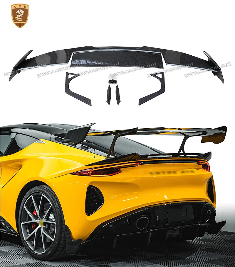 CSS Design Dry Carbon Fiber High Tail Wing Car Accessory For Lotus Emira MK 2 Style Auto Rear Bumper Trunk Roof Spoiler Brackets