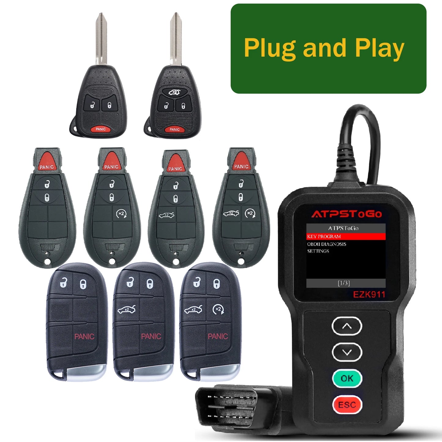 ATPSTOGO New Replacement Remote Key fob and Programmer tool For 2007-2017 Dodge Ram 1500 2500 3500 programming key fob GQ4-53T