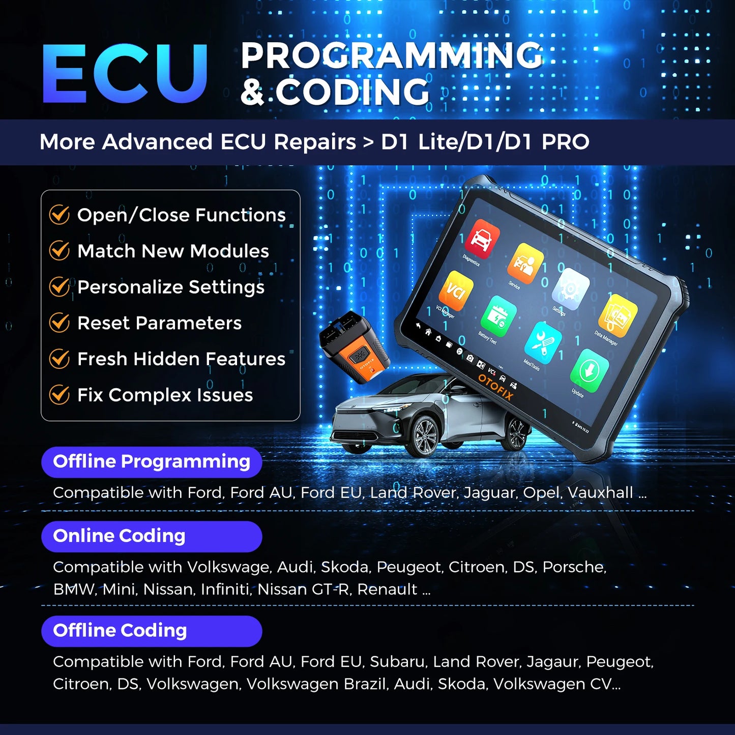 OTOFIX D1 Max Automotive Diagnostic Scan Tool Bi-Directional Scanner ECU Coding DoIP & CANFD 2 Years Update Upgraded of D1 PRO