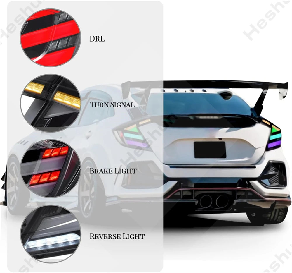 Taillights For Honda Civic Hatchback/Type R 2016-2022 FK7 FK8 10th Gen Tail Lamp Rear Fog Light LED Sequential Signal Assembly