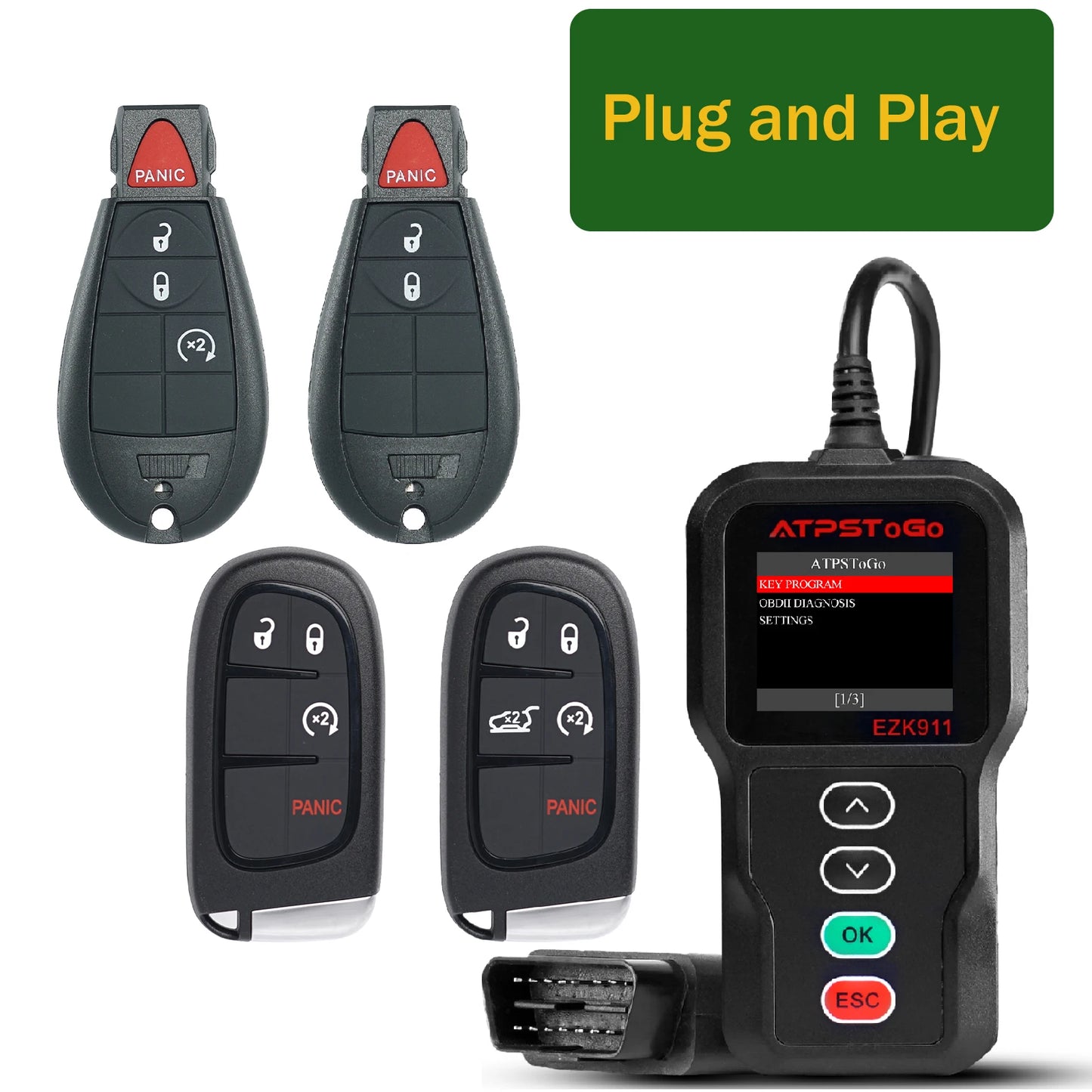 ATPSTOGO New Replacement Remote Key fob and Programmer tool For 2007-2017 Dodge Ram 1500 2500 3500 programming key fob GQ4-53T