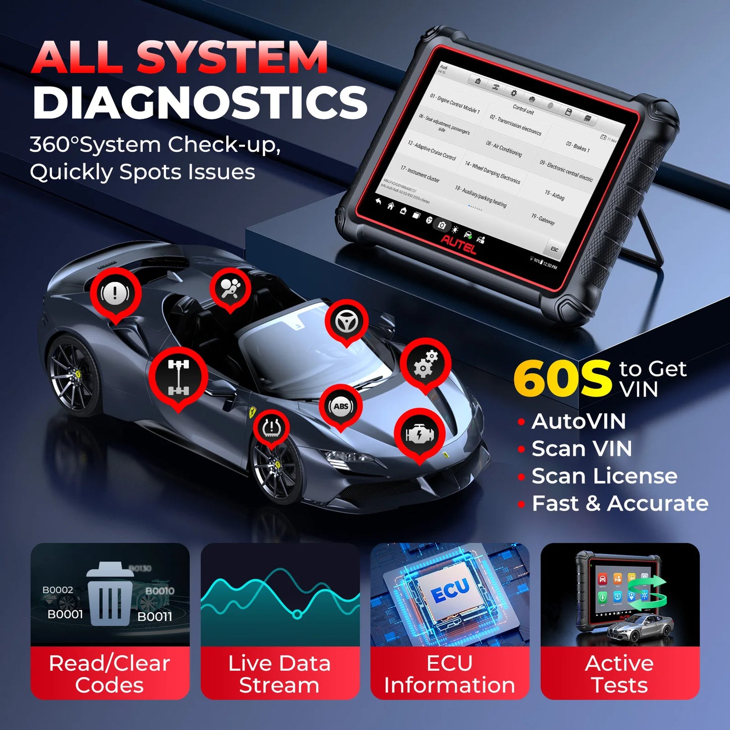 Autel MaxiCOM MK900 Car Diagnostic Tools 40+ Services DoIP & CAN-FD Car Scanner OBD2 Automotive Scan Tool Upgrade of MK808S