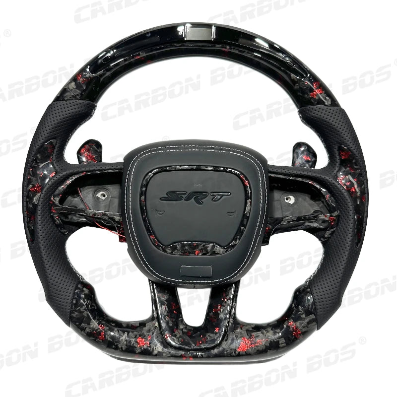 Forged Carbon Fiber Steering Wheel for Dodge CHALLENGER Challenger ChargerSRT HELLCAT Car Steering Wheel with LED Flash Cover