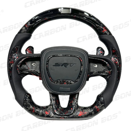 Forged Carbon Fiber Steering Wheel for Dodge CHALLENGER Challenger ChargerSRT HELLCAT Car Steering Wheel with LED Flash Cover