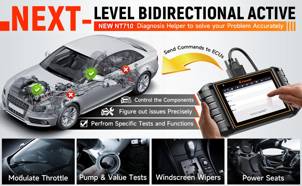 FOXWELL NT710 For VAG VW Audi Seat Bidirectional Car OBD2 Scanner Car Diagnostic ECU Coding All System A/F Adjust IMMO 30+ Reset