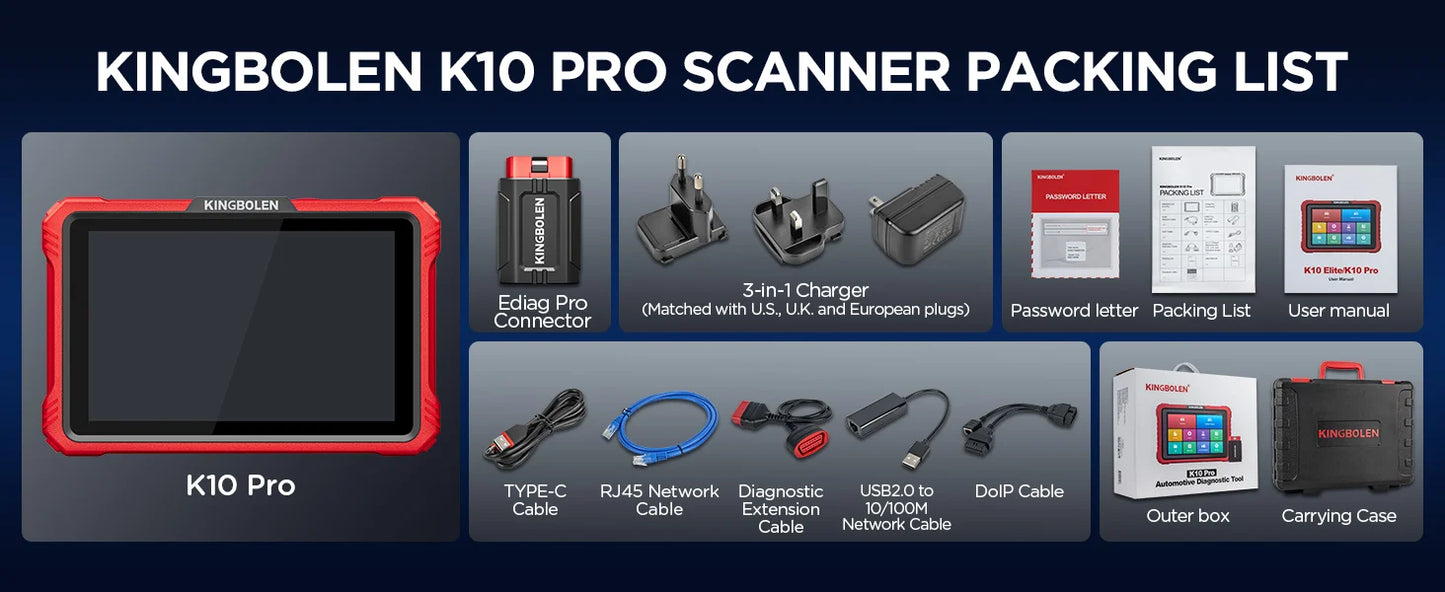 2025 KINGBOLEN K10 Pro Bi-Directional Scanner Full Systems Diagnostic Scan Tool, 40 Reset ECU Coding,AutoAuth for FCA SGW