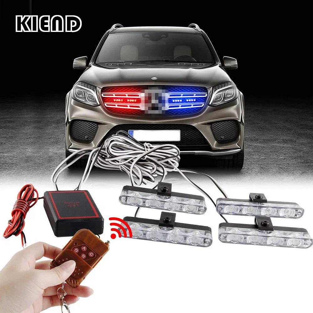 Emitting Color: Cold White - 4 In 1 Red Blue Emergency Strobe Lights Police Lights 12V With Wireless Remote Control Flash Grille Light for Cars Truck Van SUV - Premium Car Lights from KIEND - Just $33.54! Shop now at Rapidvehicles