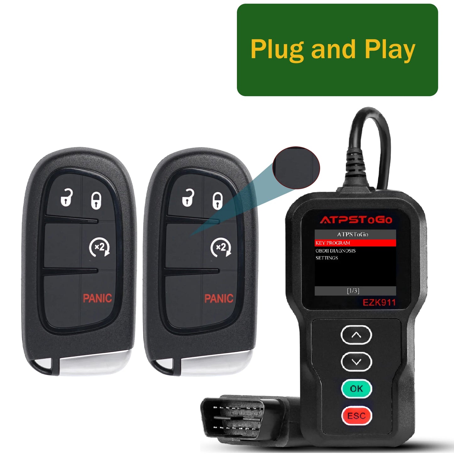 ATPSTOGO New Replacement Remote Key fob and Programmer tool For 2007-2017 Dodge Ram 1500 2500 3500 programming key fob GQ4-53T