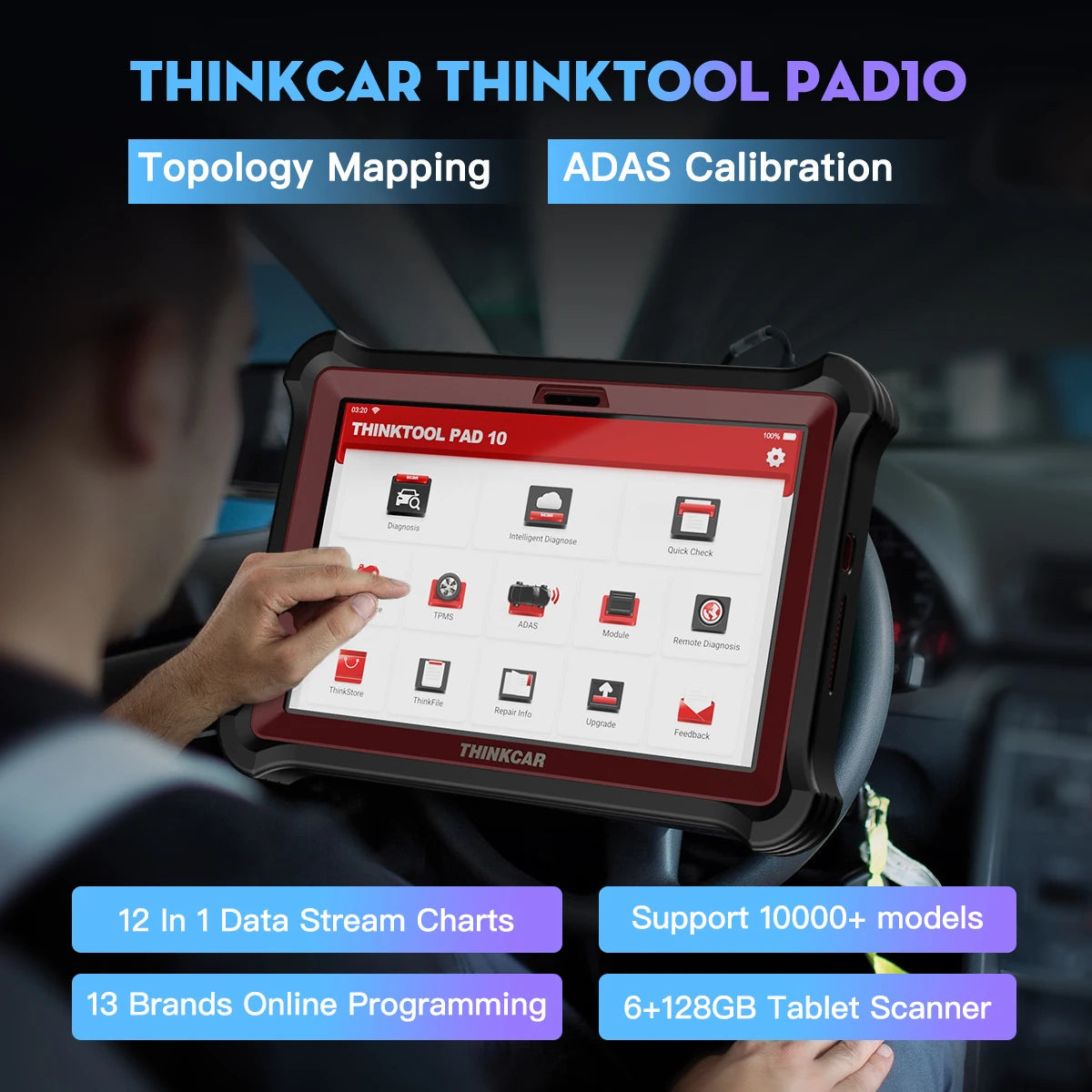 THINKCAR THINKTOOL PAD10 OBD2 Automotive Scanner for IMMO 34+ Reset TPMS Programming ECU Coding Active Test Car Diagnostic Tools