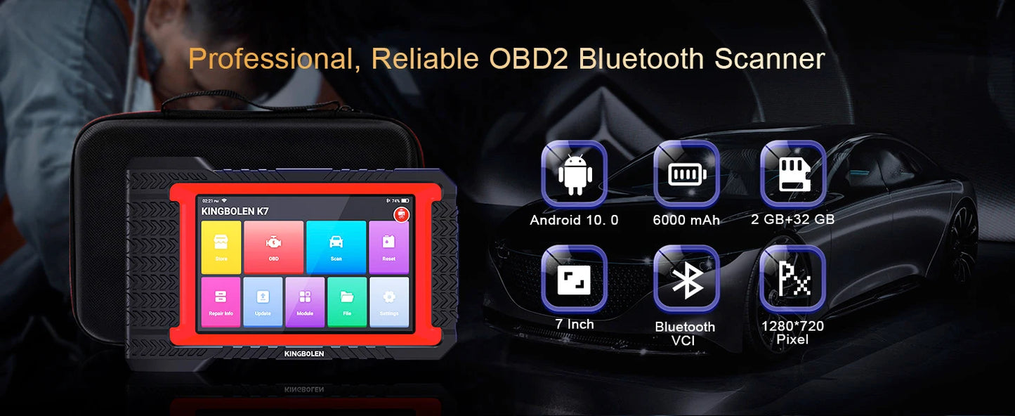 KINGBOLEN K7 Car Diagnostic Tools All System ECU Coding Bidirectionnal 28 Service FCA OBD2 Scanner Lifetime Free Update PK MAX 2