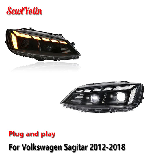 Car LED Headlight Light Assemblies For Volkswagen Sagitar 2012-2018 Auto Fog DRL Brake Turn Signal Lamp Plug and Play