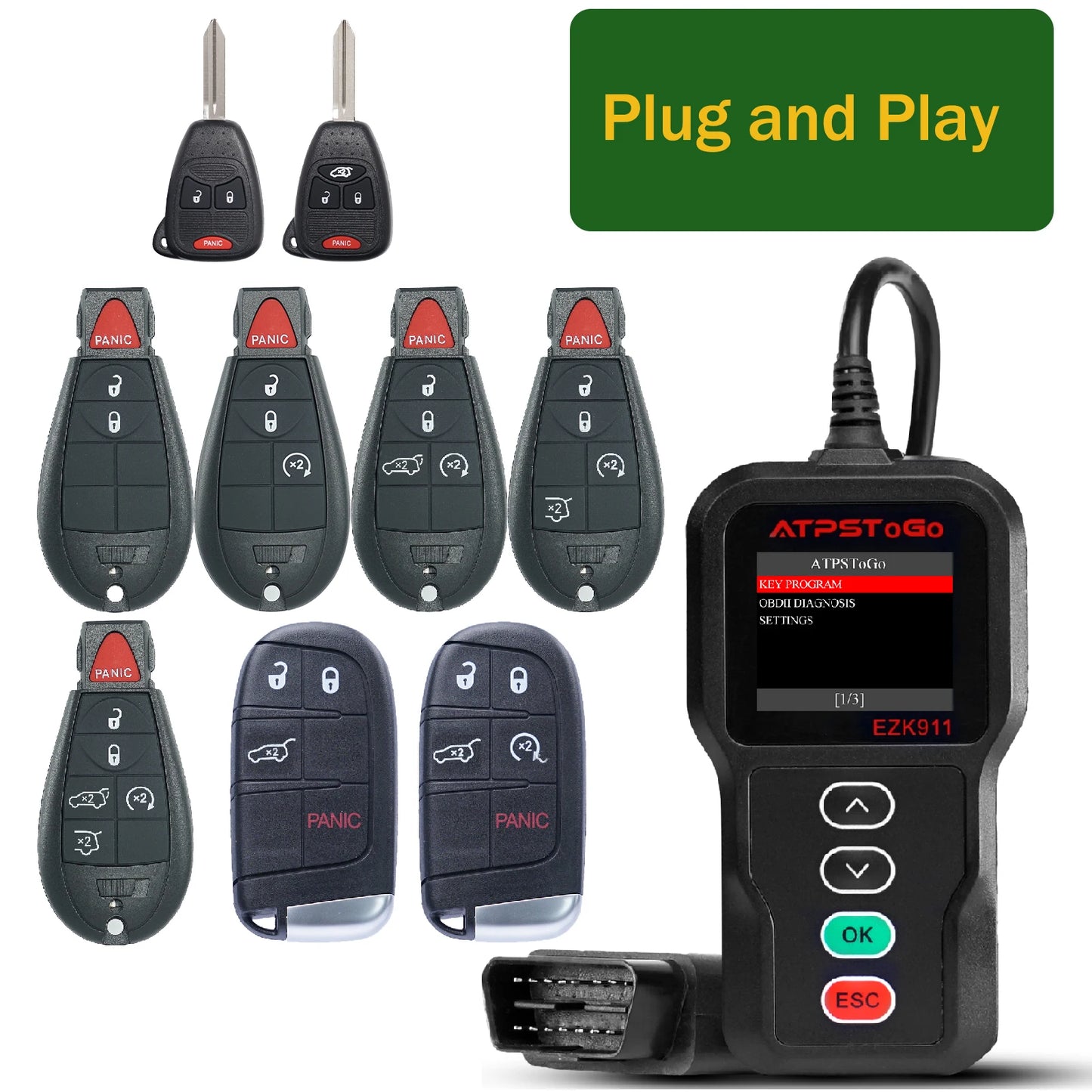 ATPSTOGO New Replacement Remote Key fob and Programmer tool For 2007-2017 Dodge Ram 1500 2500 3500 programming key fob GQ4-53T