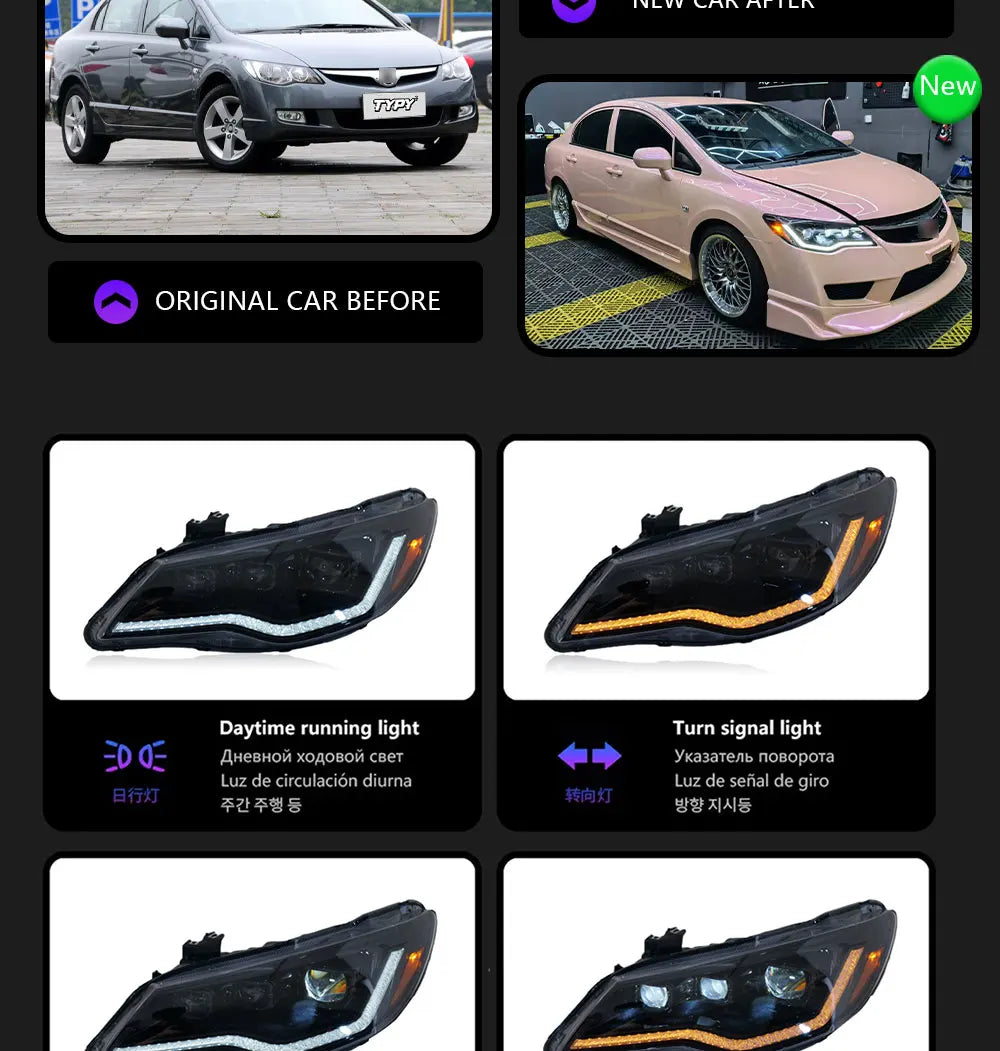 TYPY Car Lights For Honda Civic 8th FD2 Headlight 2012-2015 LED Projetor head Lamp Daytime Running Light Automotive Accessories