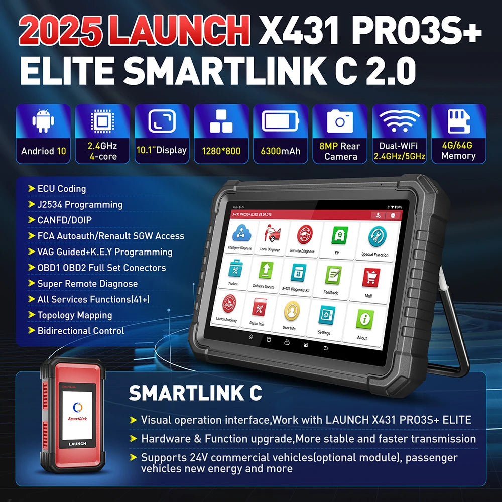 LAUNCH X431 PRO3S+ ELITE Smartlink C CAN FD\DOIP\J2534 Programming Car Full System topology diagram diagnostic tool OBD2 Scanner