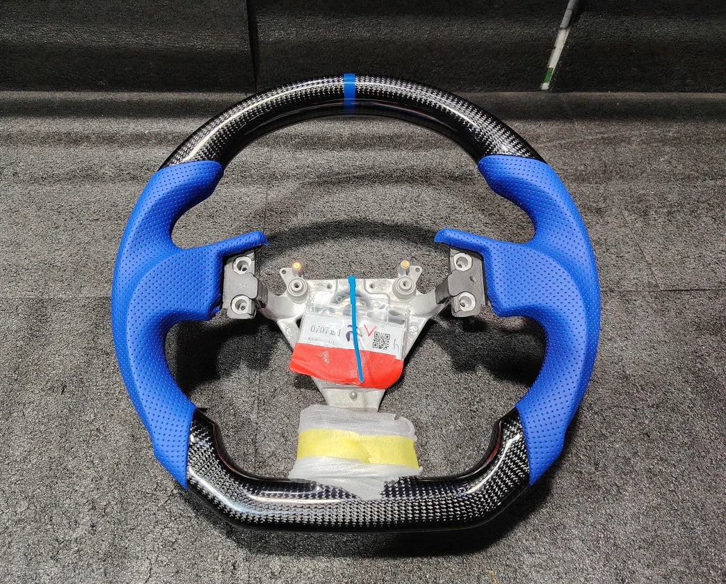 For Nissan 350Z Z33 2003-2008 LED Steering Wheel Carbon Fiber Perforated Leather Steering Wheel Flat Bottom Red Stitching