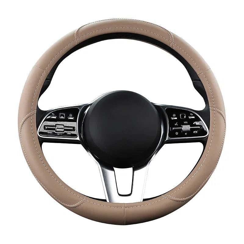 Color Name: Brown - Car Anti-Slip Leather Steering wheel Cover Universal car Steering Wheel Protective Cover Fashion Style 38cm Pink - Premium Interior Accessories from NoEnName_Null - Just $41.27! Shop now at Rapidvehicles