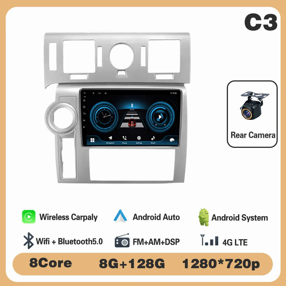 Car Radio Android 14 For Hummer H2 E85 2007 - 2009 Carplay Stereo DVD No 2din Autoradio Multimedia Bluetooth Navigation GPS WIFI