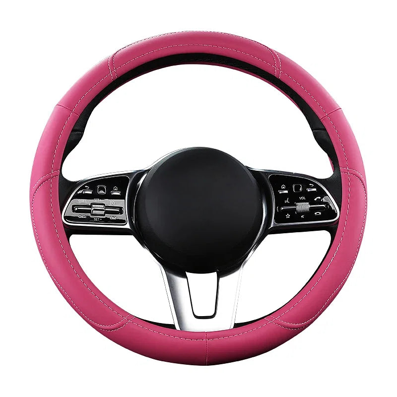 Color Name: Brown - Car Anti-Slip Leather Steering wheel Cover Universal car Steering Wheel Protective Cover Fashion Style 38cm Pink - Premium Interior Accessories from NoEnName_Null - Just $41.27! Shop now at Rapidvehicles