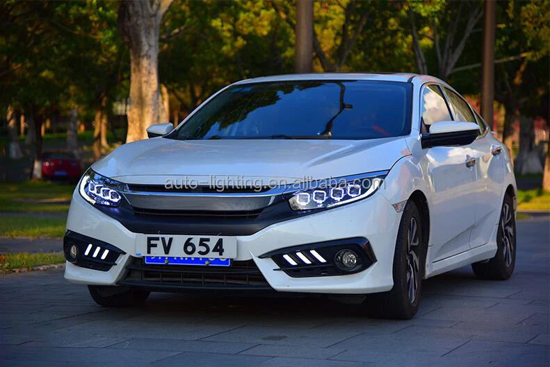 AKD-Car Styling Head Light Parts for CIVIC X G10 Bugatti Modified LED Lamps Headlights DRL Dual Projector Facelift