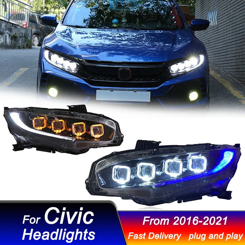 Car Led Headlights For Honda CIVIC 2016-2021 Bugatti style full LED Head Lamp daytime running DRL Head Lamp Front light Assembly