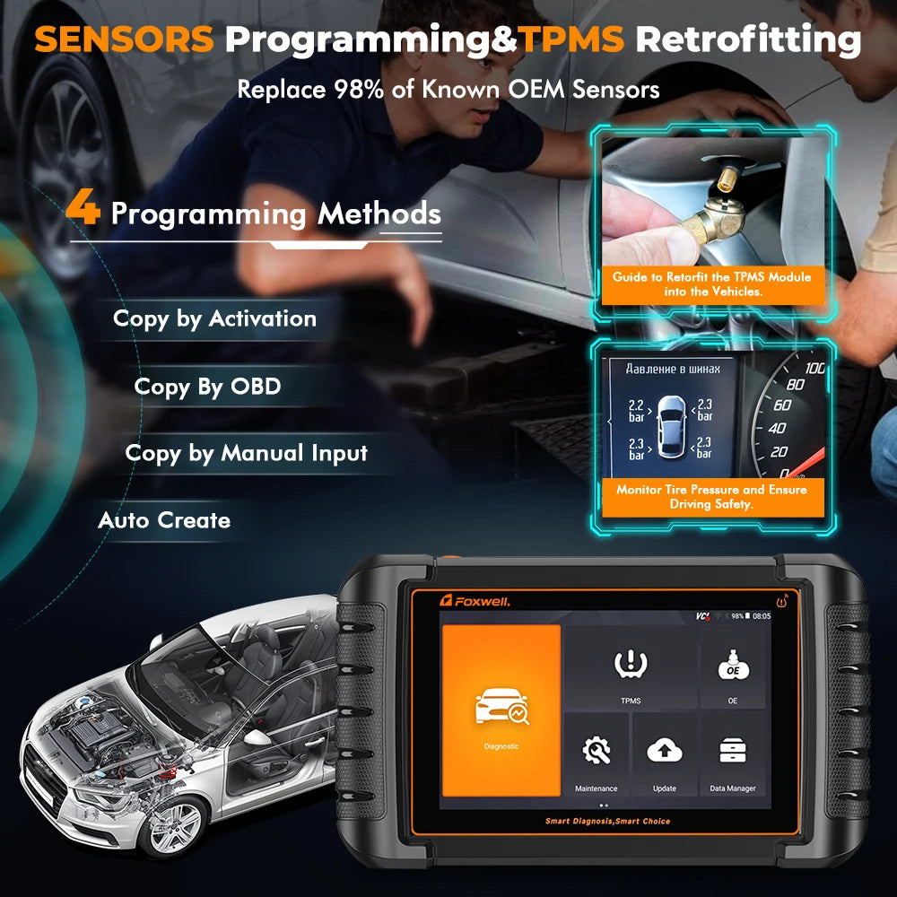 FOXWELL NT809TS TPMS Programming Tool All Systems Car Scanner Bi-Directional Control 30+ Reset OBD2 Bluetooth Diagnostic Tools