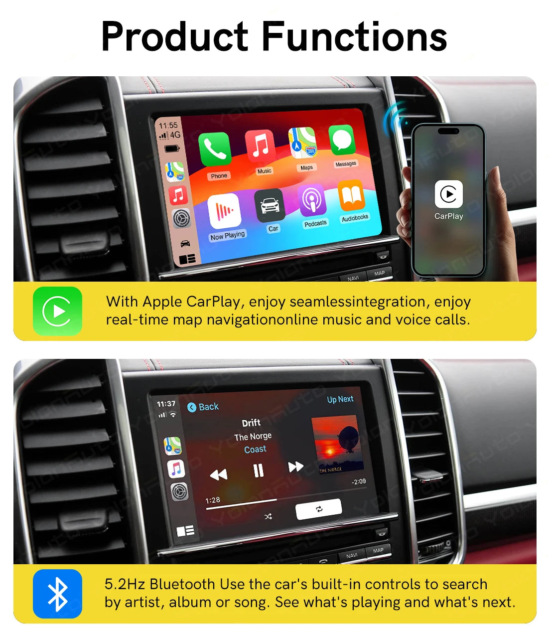 Wireless Carplay Module Wired Android Auto Retrofit kit Decoder for Porsche PCM 3.0/3.1/4.0 For Panamera Cayenne Cayman Macan