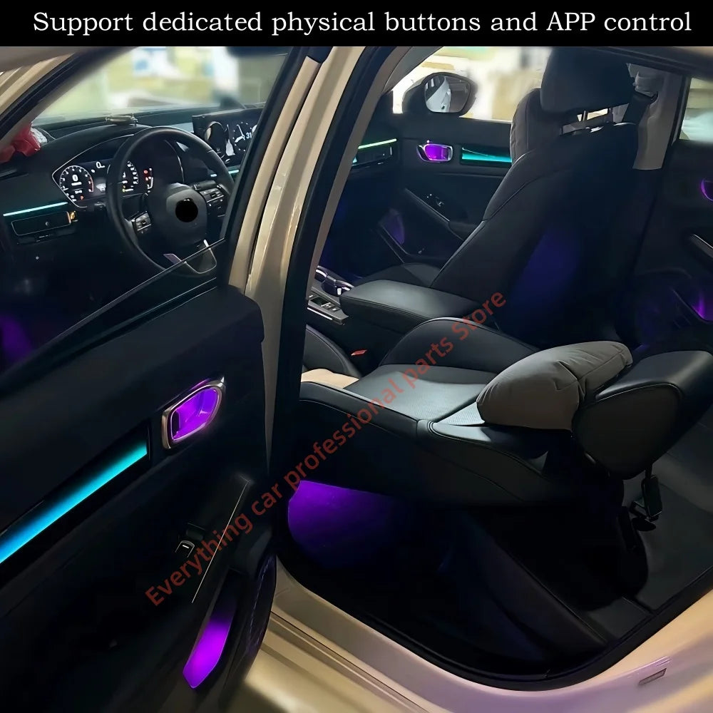 Car 64-color Dynamic Ambient light for Honda Civic Door LED LCD Trim Interior light modification Button APP control mode