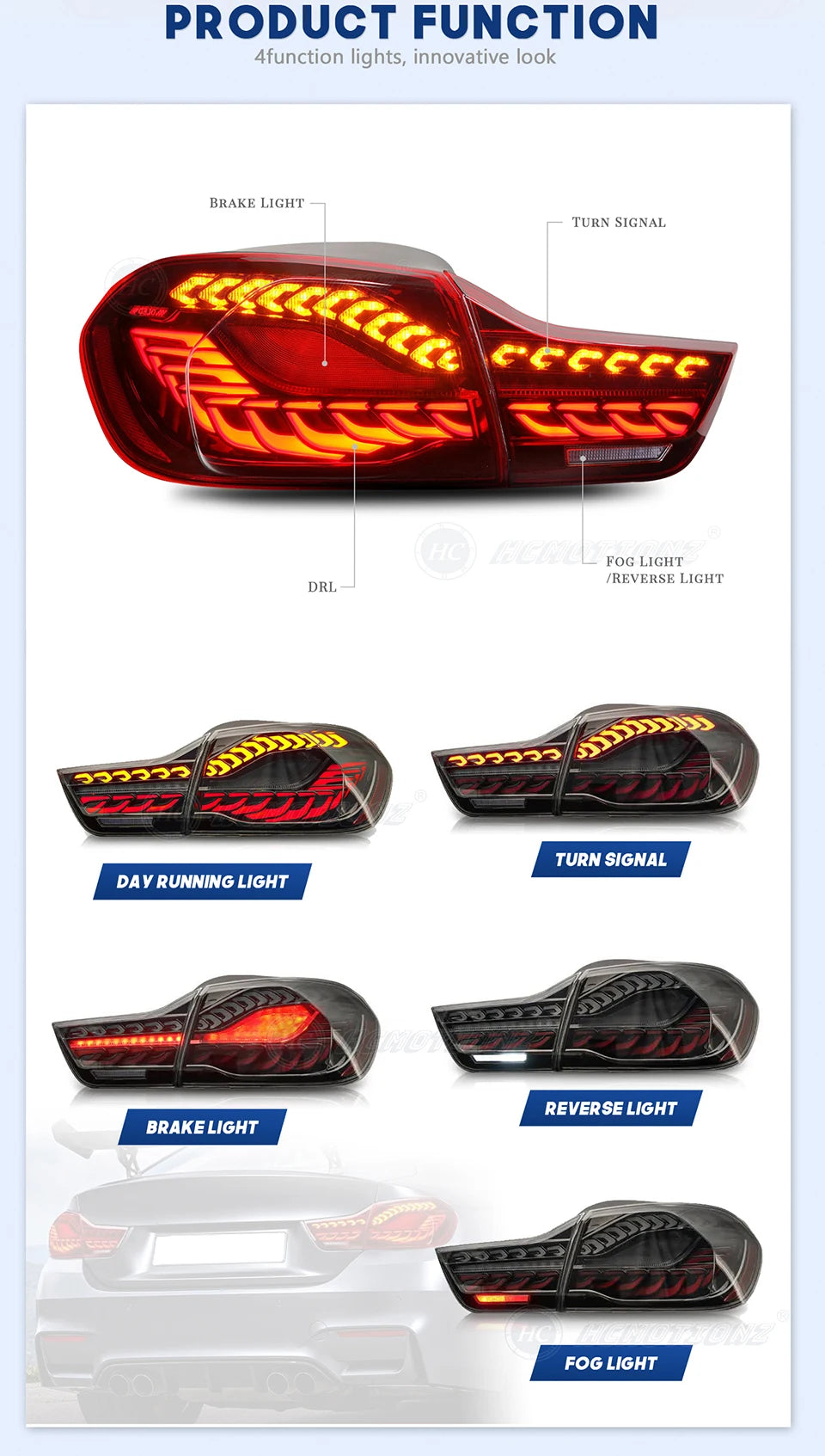 HCMOTIONZ LED Tail Lamp for BMW M4 2014-2020 Car Rear Back Light Assembly F32 F82 F83 F33 F36 420i Models 4 Series U.S. Shipment