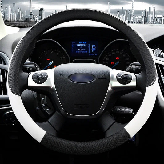 Color Name: Black - PU Leather Car Steering Wheel Cover for Ford - Premium Interior Accessories from NoEnName_Null - Just $44.99! Shop now at Rapidvehicles