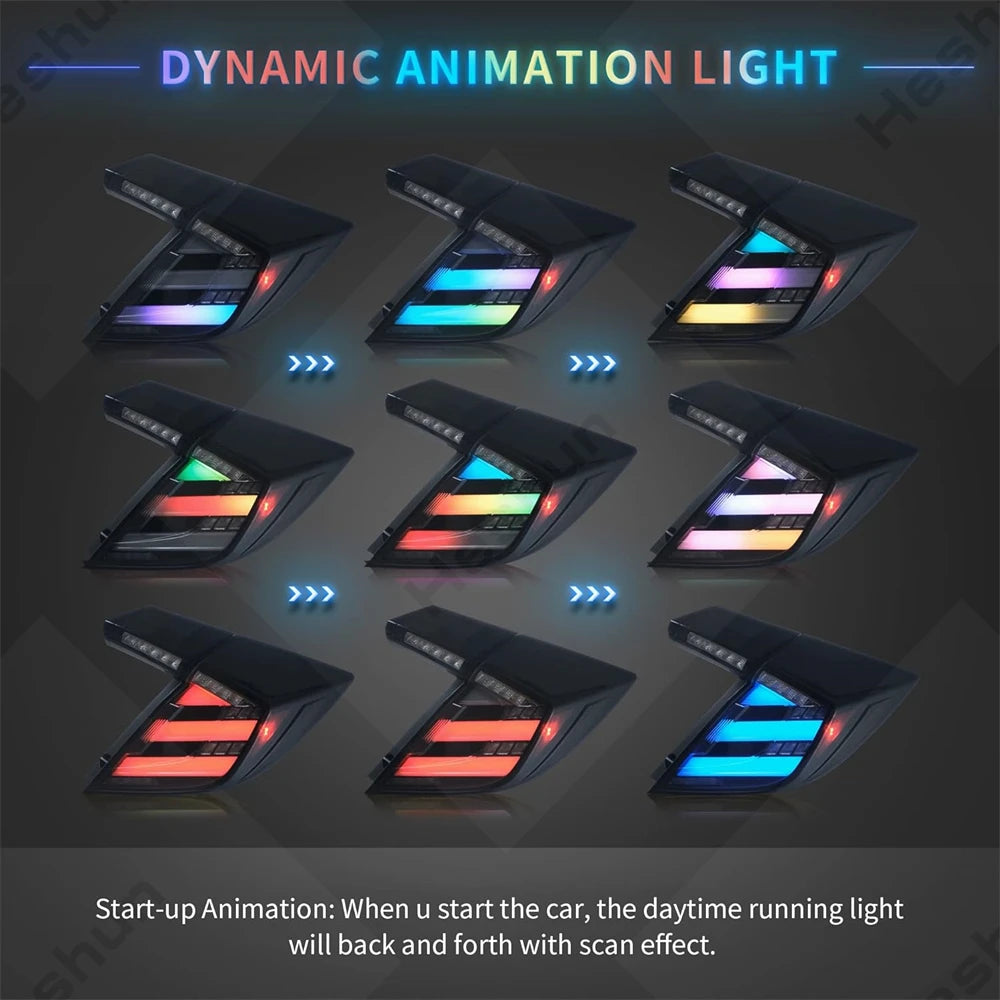 Taillights For Honda Civic Hatchback/Type R 2016-2022 FK7 FK8 10th Gen Tail Lamp Rear Fog Light LED Sequential Signal Assembly