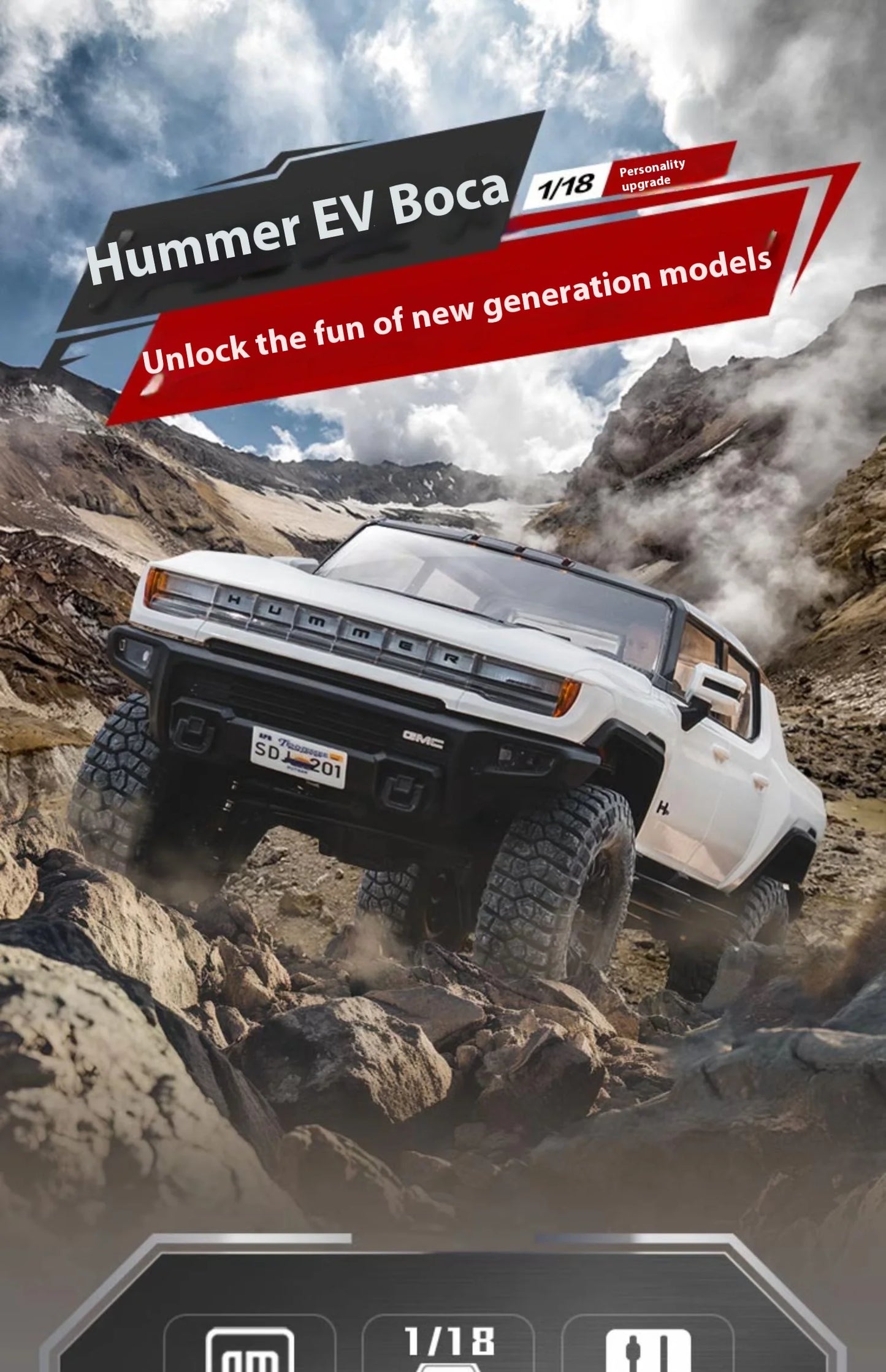 Hot FMS 1:18 Hummer EV Pickup Truck RC Car Remote Control Off-Road Climbing Simulation Model Toy Ideal Festival Gift For Kids