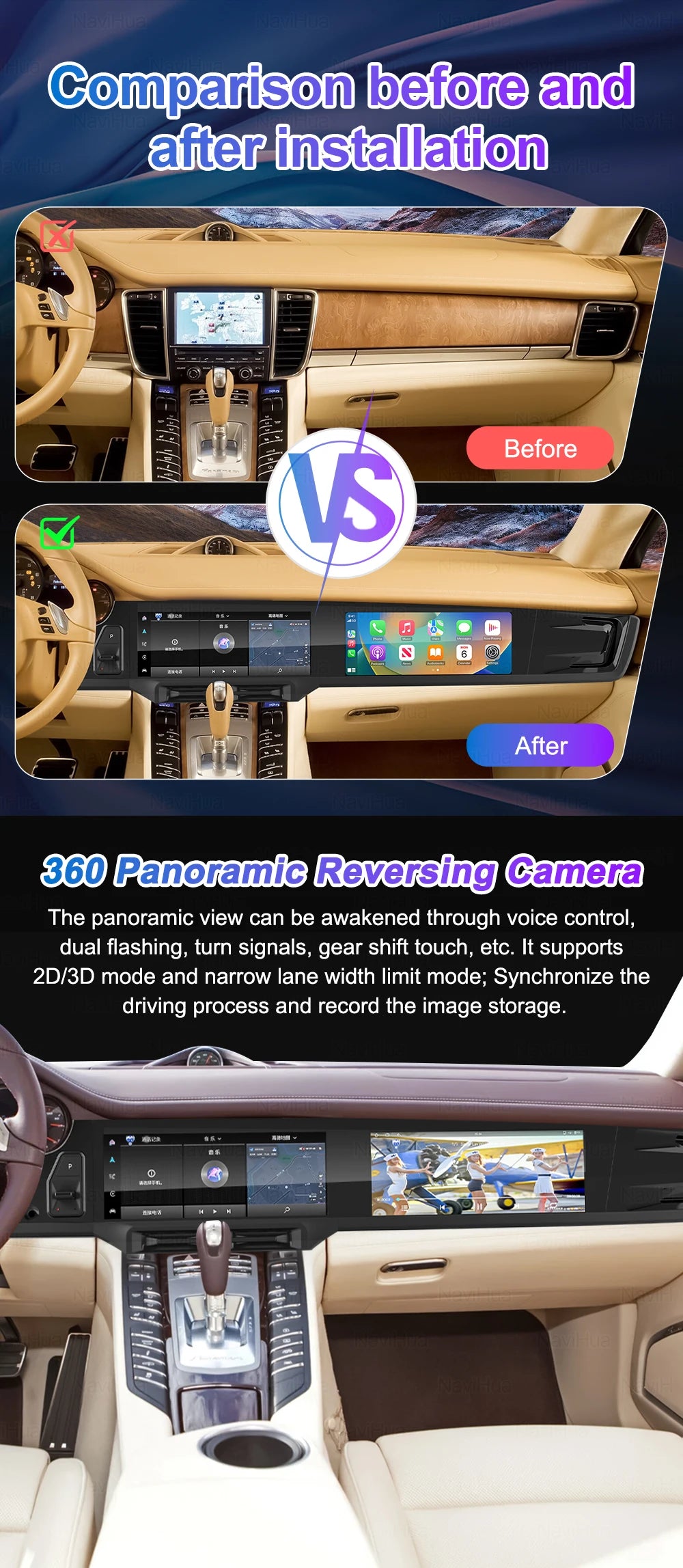 NaviHua New Upgrade Car Interior  For Porsche Panamera 2010-2016 Android Car Radio LCD Console Climate Control Panel Stopwatch