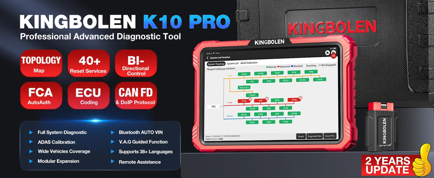 2025 KINGBOLEN K10 Pro Bi-Directional Scanner Full Systems Diagnostic Scan Tool, 40 Reset ECU Coding,AutoAuth for FCA SGW