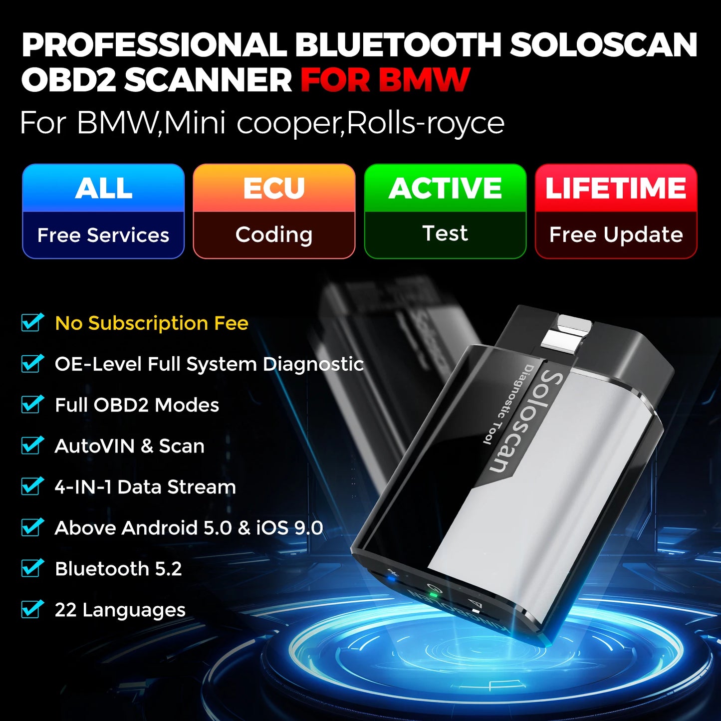 Kingbolen SoloScan OBD2 Scanner for BMW All Resets Car Diagnostic Tool Pk Thinkdiag
