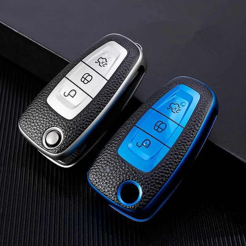 Color Name: grey - Leather TPU Car Key Case Cover for Ford Ranger - Premium Interior Accessories from carmilla - Just $5.99! Shop now at Rapidvehicles