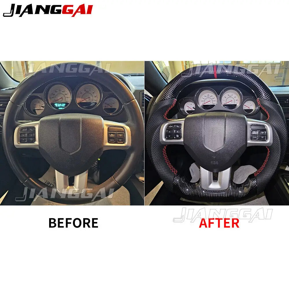 HandMade Carbon Fiber Car Sports Steering Wheel Fit For Dodge Charger Challenger Durango 2011-2014 Accessories Black Leather