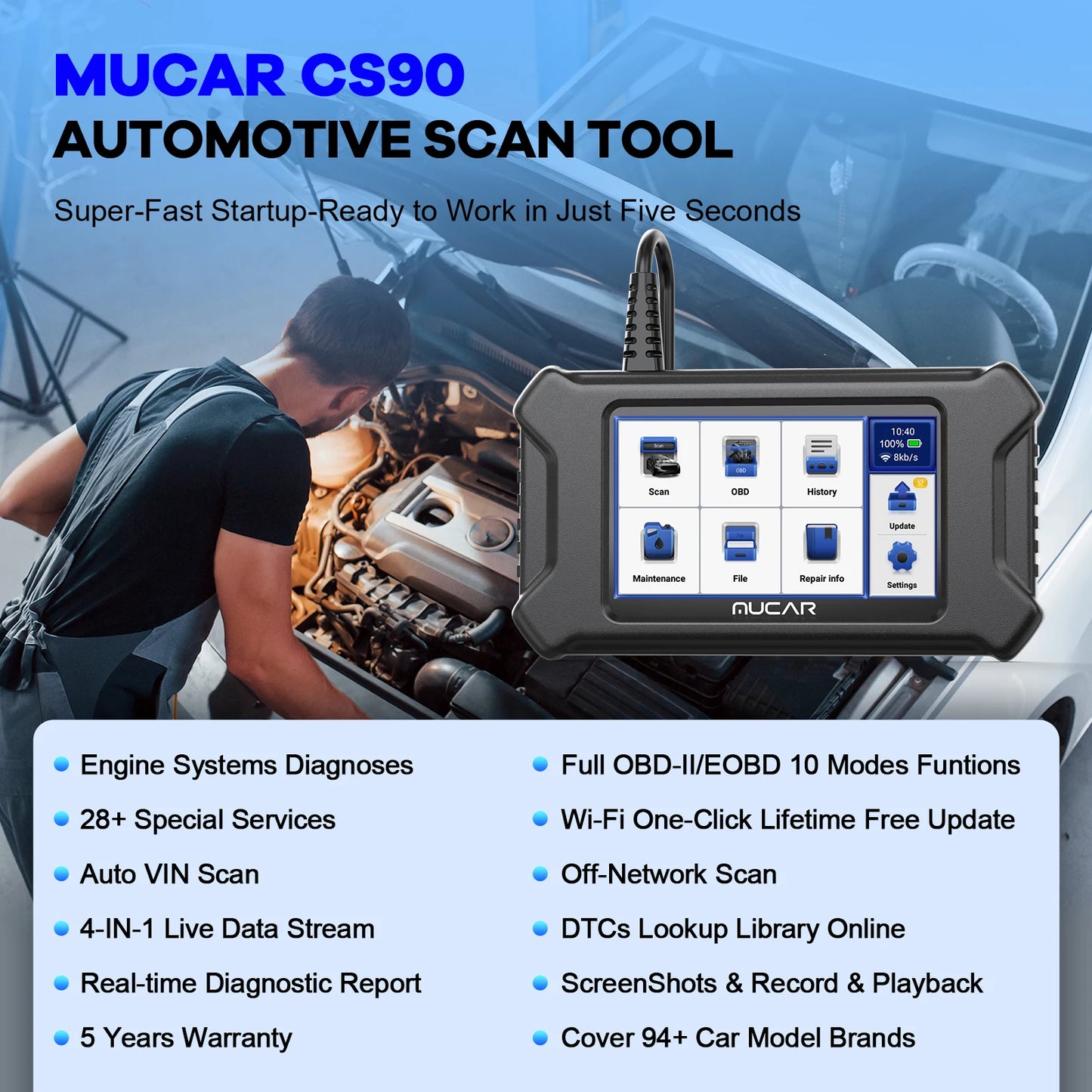 MUCAR CS90 OBD2 Scanner 28 Reset Services Lifetime Free Update Profession Engine Scan Diagnostic Tools Automotive Code Reader