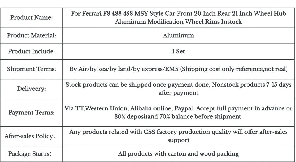 For Ferrari F8 488 458 MSY Style Car Front 20 Inch Rear 21 Inch Wheel Hub Aluminum Modification Wheel Rims Instock