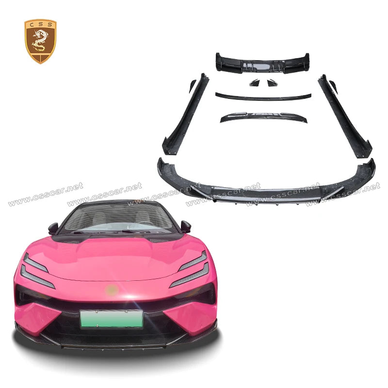 Abina Style Car Front Bumper Diffuser Rear High Spoiler Wing Splitter Canard Lip For Lotus Emeya Dry Carbon Fiber Side Skirts