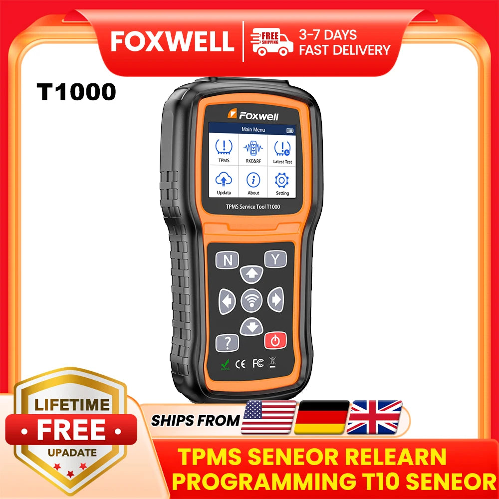 Foxwell T1000 TPMS Tool Tire Pressure Monitoring Sensor Programming Relearning Activation and OBD System Reset Car TPMS Reset