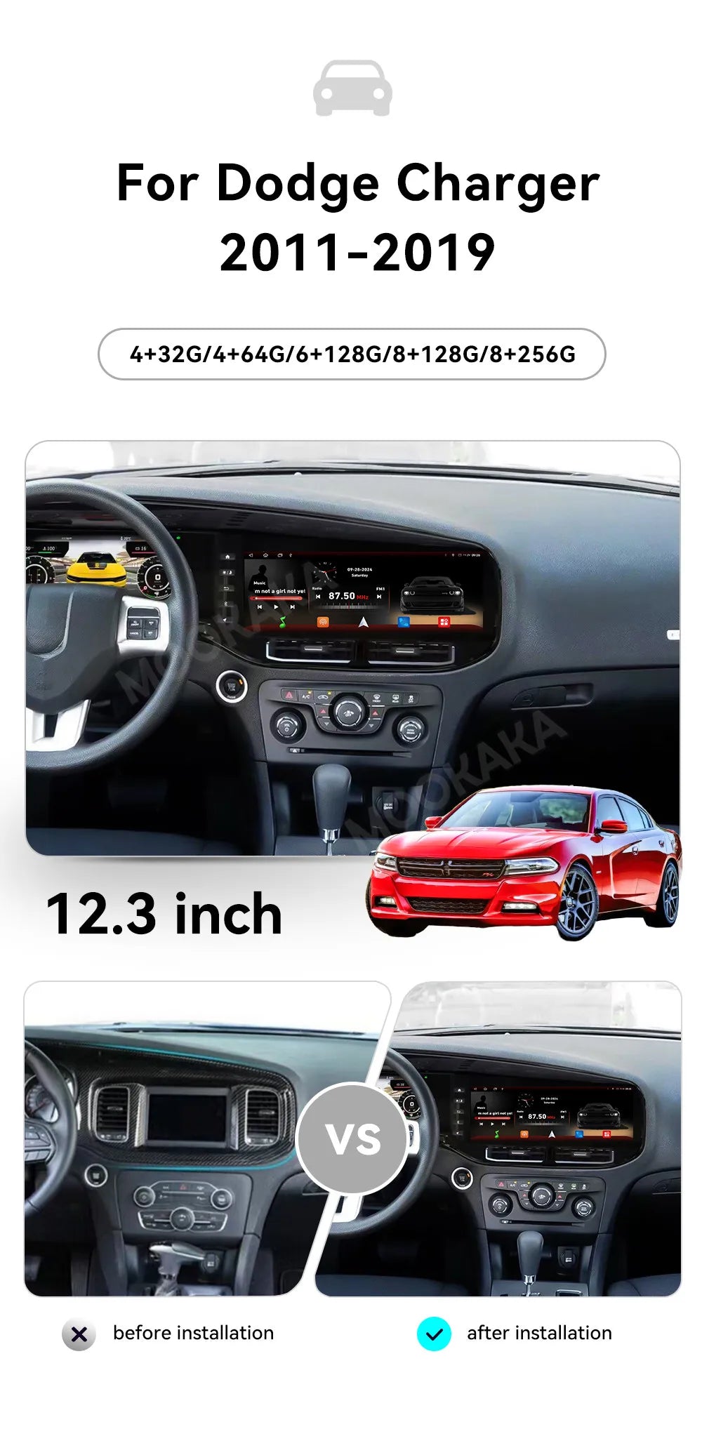 12.3inch Android 13 Touch Screen 8+256GB Car Stereo For Dodge Charger 2011-2019 Car Radio Player GPS Navigation CarPlay HeadUnit